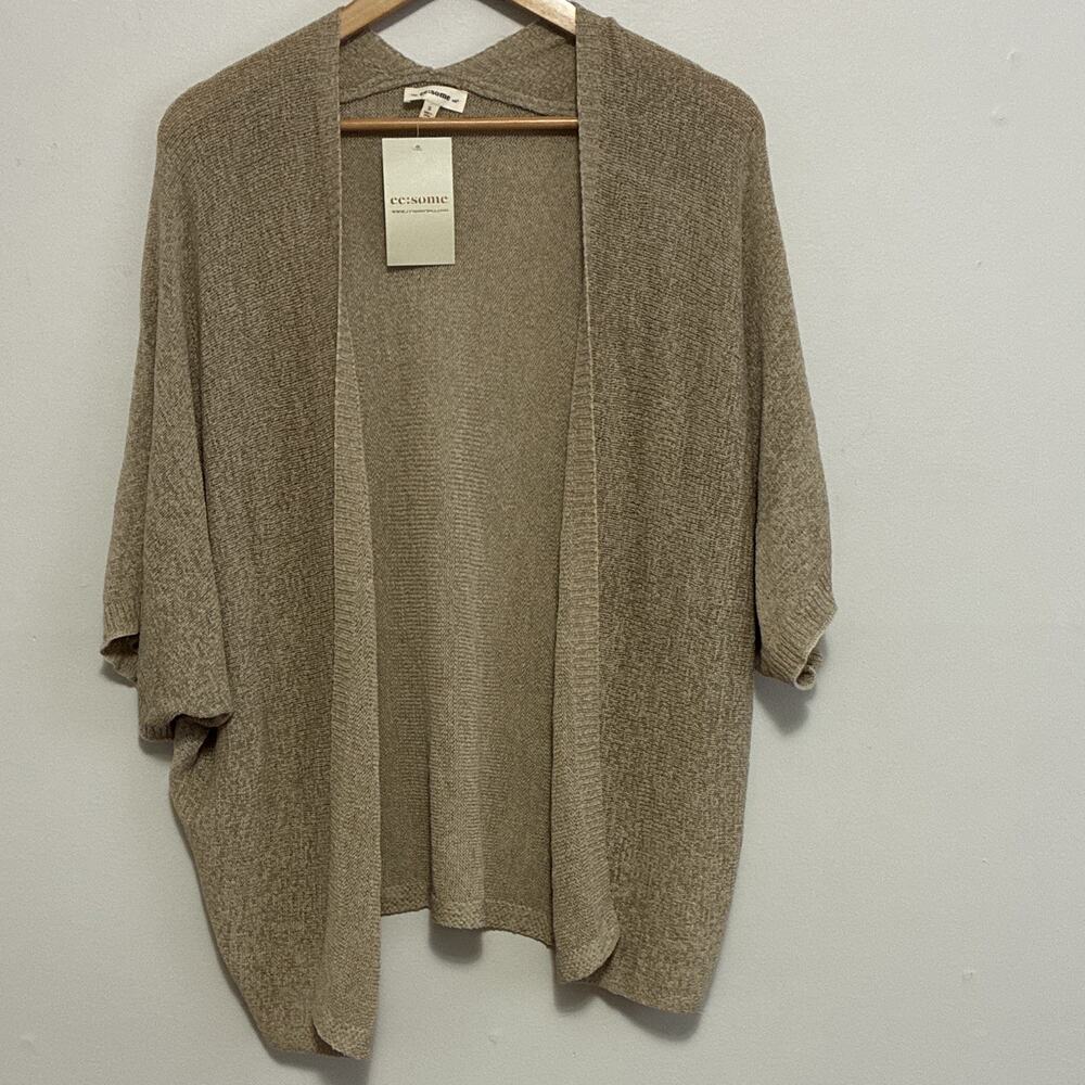 NWT EE:SOME Taupe Short Sleeve Open Front Knit Cardigan Sweater Size S